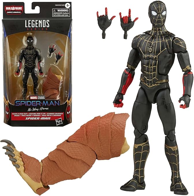 Hasbro MARVEL Marvel Legends Series Movie "Spider-Man: No Way Home" Black & Gold Suit Spider-Man 6 Inch Action Figure F3019 Genuine Build-A-Figure Parts Included