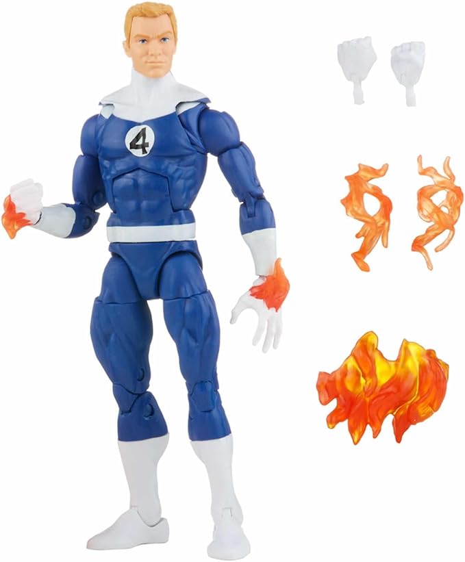 Marvel Hasbro Legends Series Fantastic Four Retro Human Torch 6-Inch Action Figure Toy with 5 Accessories