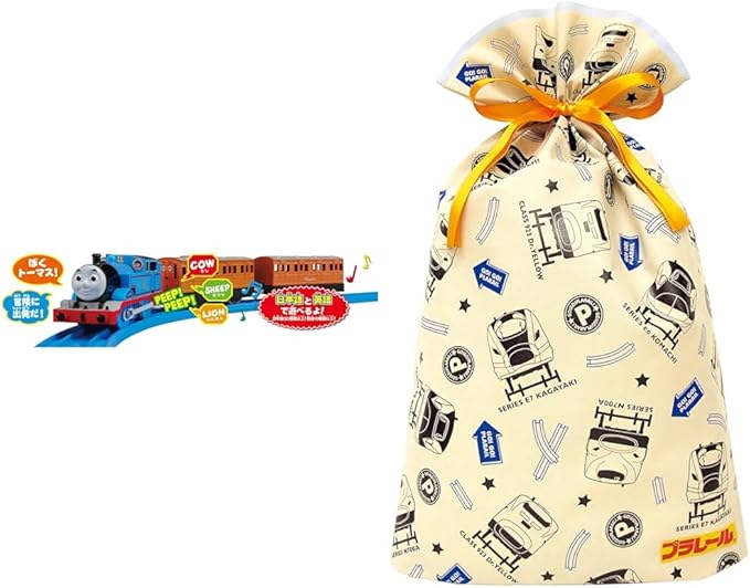 Takara Tomy "PLARAIL TAKARA TOMY OT-01 Talking Thomas English Plus" Train Train Toy 3 years old and over Toy Safety Standards Passed ST Mark Certification PLARAIL TAKARA TOMY + Indigo Takara Tomy Plarail Wrapping Bag L Beige TA650