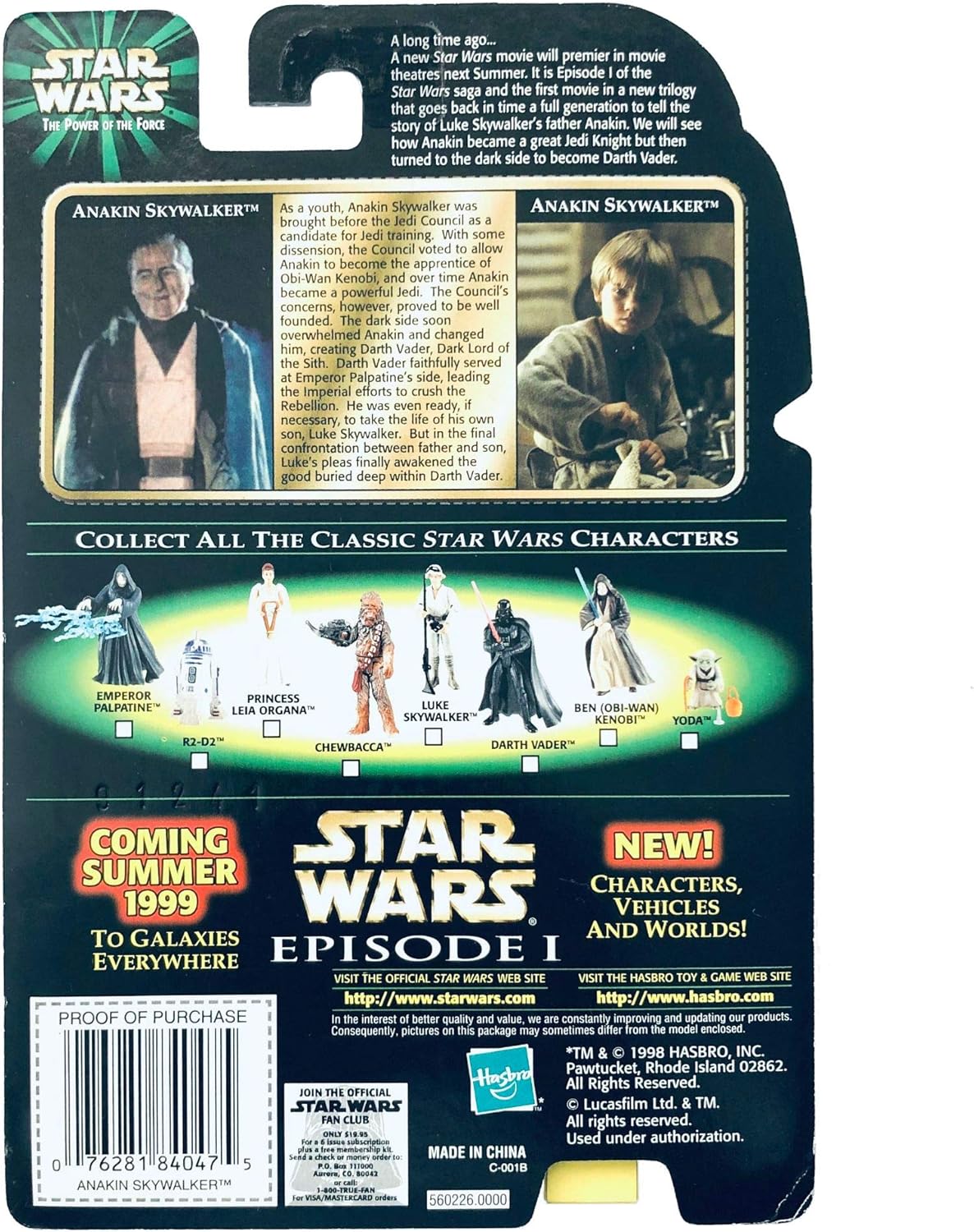 Star Wars 1998 POTF Flashback Anakin Skywalker Carded