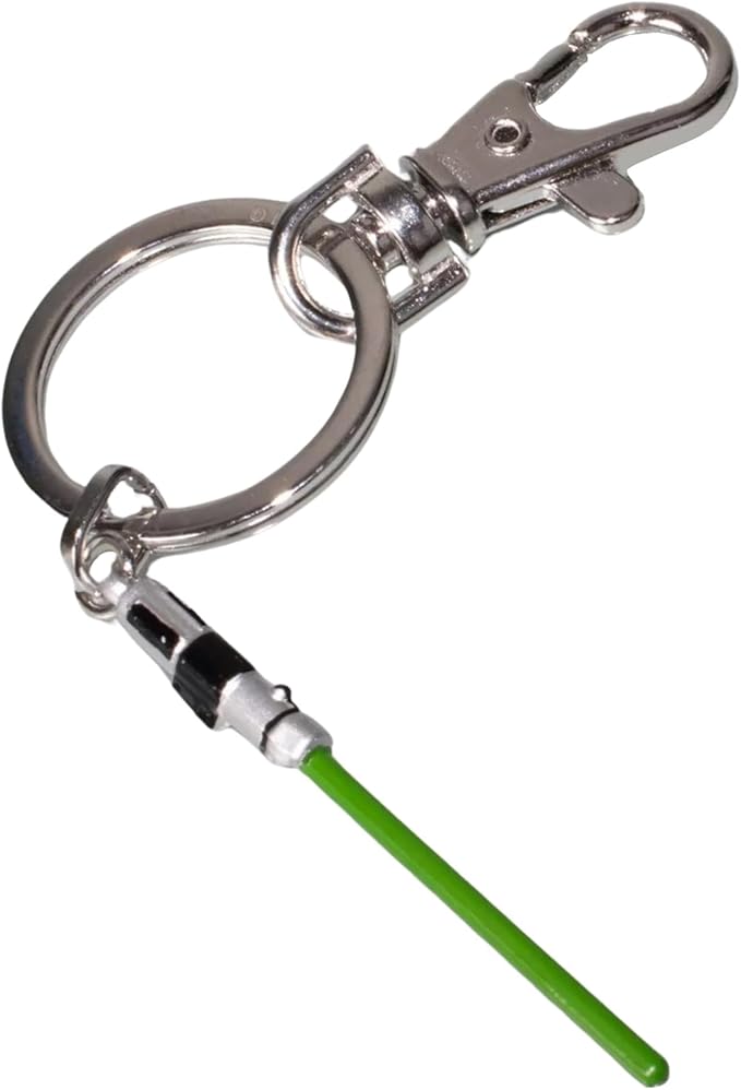 [Star Wars Jewelry] Unisex Adult Yoda Lightsaber Steel Key Chain, Silver/Green, One Size