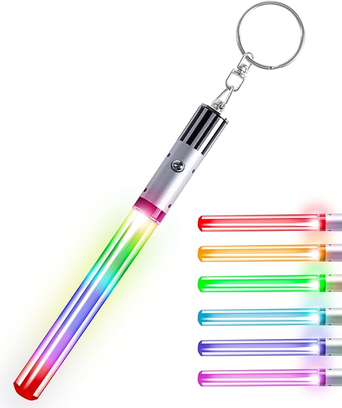 Lightsaber Keychain Light Up LED STAR WAR Glowing Lightsaber Keychain Light Up Saver 8 Color Modes: Green, Blue, Red, Baby Blue, Pink, Yellow, White, Rainbow - 1 Pack
