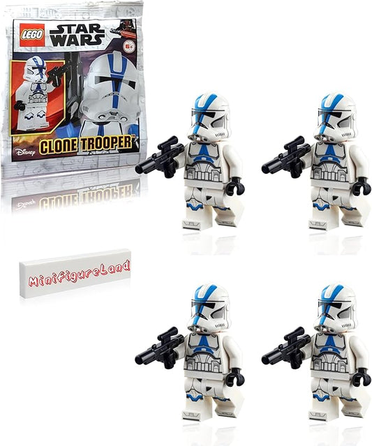 LEGO Star Wars The Clone Wars Minifigures - 501st Legion Clone Troopers with Blaster and Minifigure Land Tiles (75280) Pack of 4