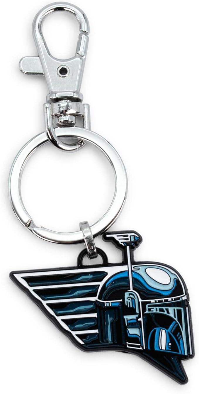 Star Wars: The Book of Boba Fett Chrome Helmet Enamel Pendant Keychain | Heavy Duty Car Keyring Holder with Clip | Metal Brooch Badge Accessory for Backpack, Wallet, Strap | Bounty Hunter Gift