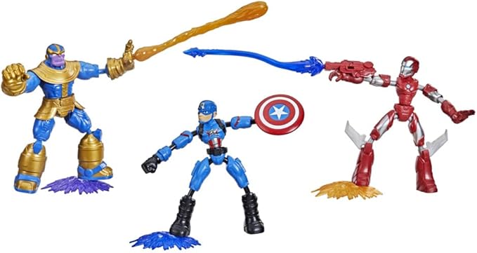 Marvel Avengers Bend and Flex Iron Man Captain America Thanos Flexible Figure 3-Pack with 9 Accessories