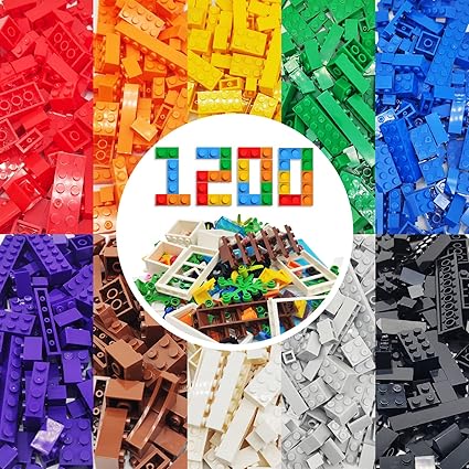 WYSWYG 1200 Piece Classic Block Toy Set, Compatible with Major Block Brands, Basic Block Toy, 10 Colors, 14 Shapes, Suitable for Ages 6 and Up