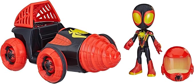 Hasbro MARVEL Spidey and the Amazing Friends Web Spinner with Drill Spinner Miles Morales: Spider-Man with Car and Accessories 4 inch (10 cm) Size Action Figure, Ages 3+ F7253 Authentic Product