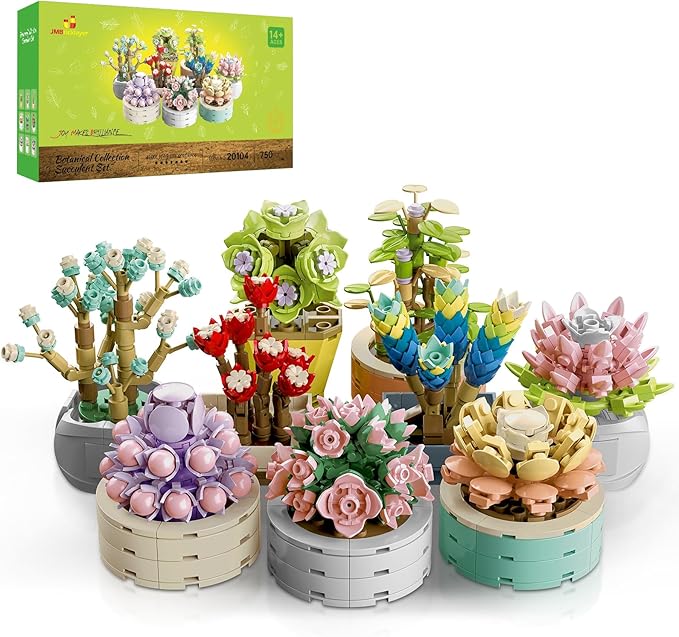 JMBricklayer Flower Succulent Building Blocks Set for Adults 20104, 9 Pack Plant Collection Small Plant Building Blocks for Room Home Office Decoration Flower Bonsai Model, Flower Gift Ideas for Girls Women