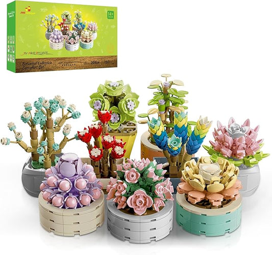 JMBricklayer Flower Succulent Building Blocks Set for Adults 20104, 9 Pack Plant Collection Small Plant Building Blocks for Room Home Office Decoration Flower Bonsai Model, Flower Gift Ideas for Girls Women