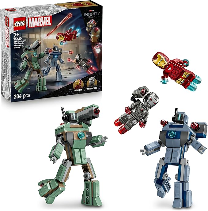 LEGO Marvel Iron Man & War Machine vs. Hammer Drone Toy Birthday Present Block Boys Girls Children 7 Years Old 8 Years Old Elementary School Students Marvel Goods Figure Battle Robot 76320