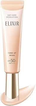 ELIXIR UV Emulsion Day Care Revolution Tone Up BE + ca Pure Beige 35g SPF50+/PA++++ For Morning Use During the Day Emulsion Makeup Base Sunscreen Stain Correction Urushi Beige Vitamin C Derivative Contains ELIXIR