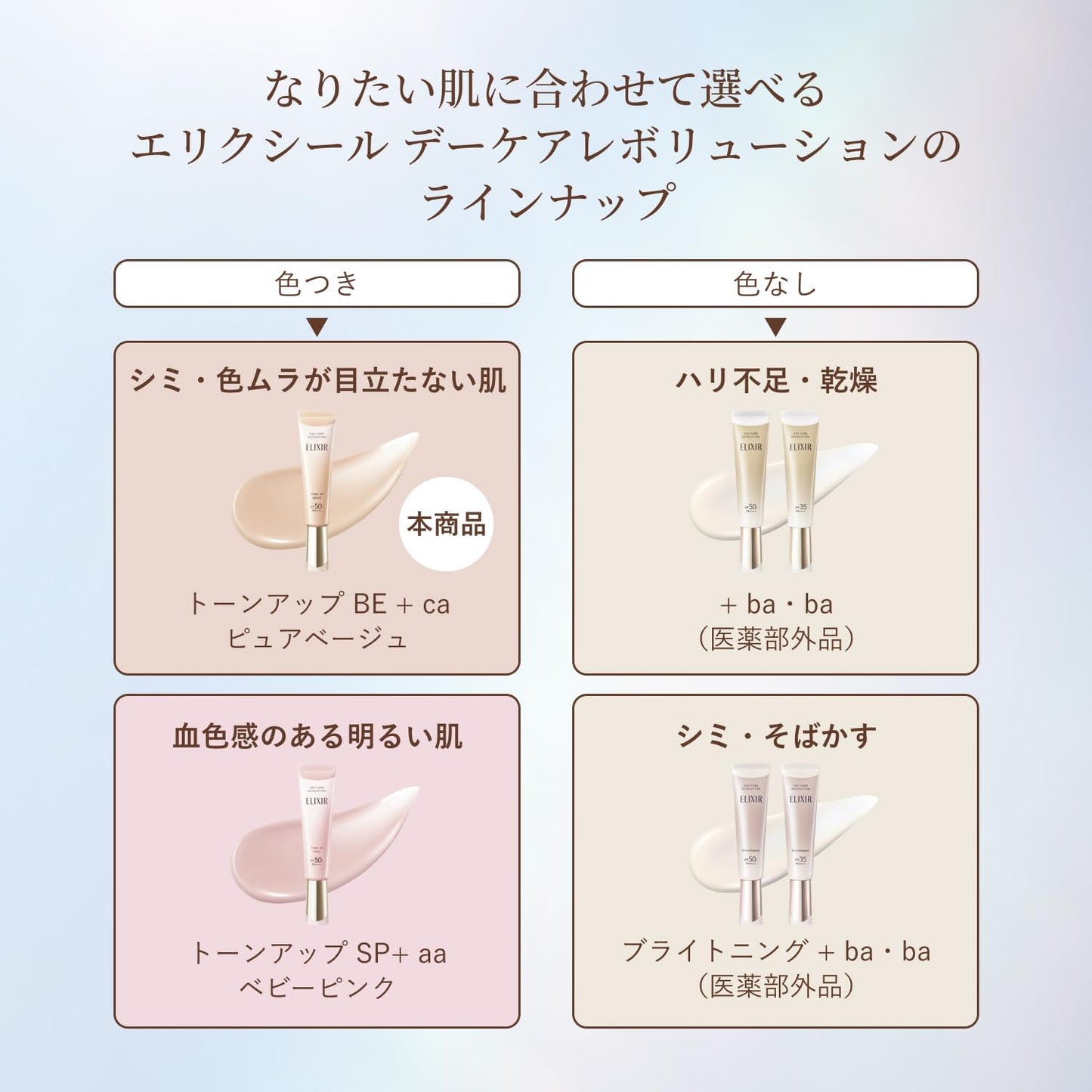 ELIXIR UV Emulsion Day Care Revolution Tone Up BE + ca Pure Beige 35g SPF50+/PA++++ For Morning Use During the Day Emulsion Makeup Base Sunscreen Stain Correction Urushi Beige Vitamin C Derivative Contains ELIXIR